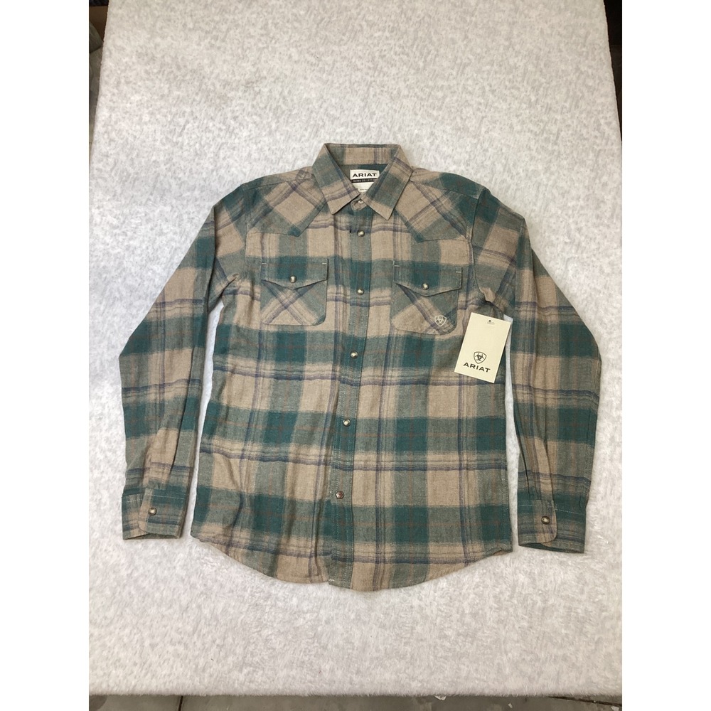 Ariat Boys Retro Collection Huxlee Snap LS Shirt Deep Teal Plaid 1006246 L 14-16